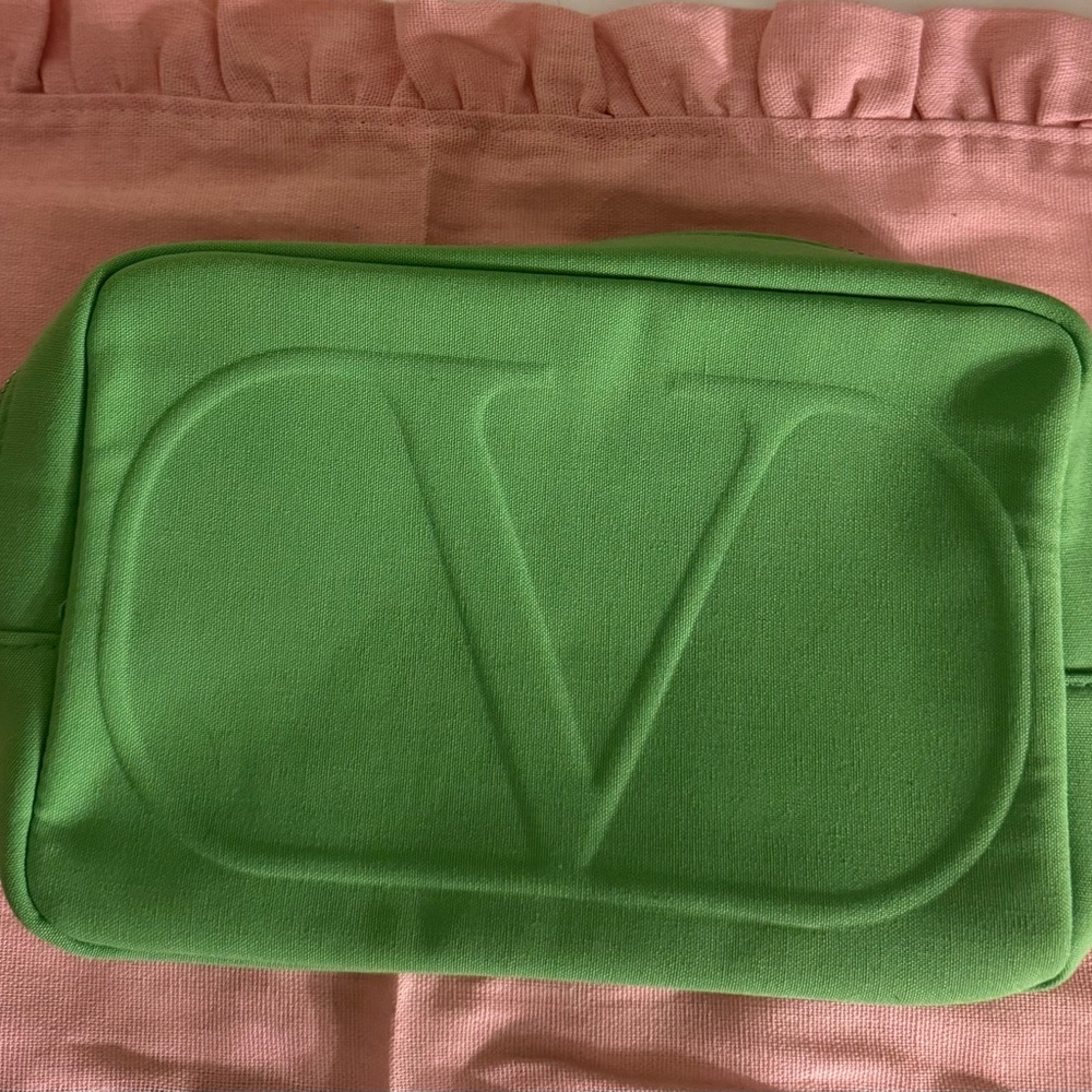 Valentino Green Embossed Clutch/makeup bag